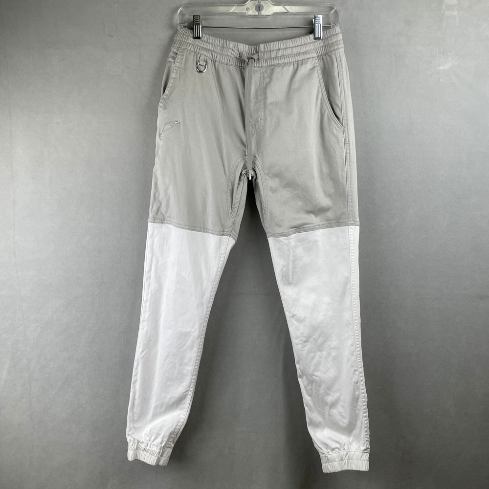 Publish Brand Two Tone Jogger Pants Grey Stretch White Elastic Drawstring Men 32
